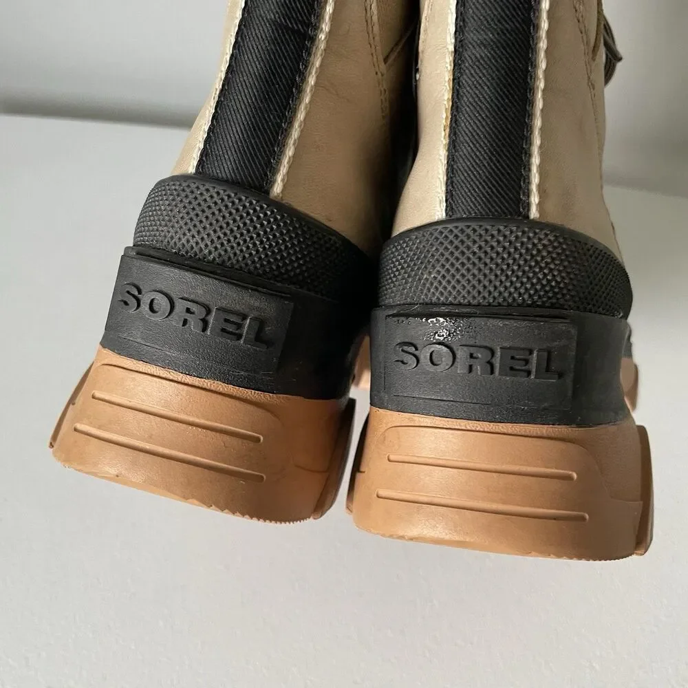 SOREL Brex Waterproof Lace Winter Fall Boot Sandy Tan Black Chunky Sole Size 7